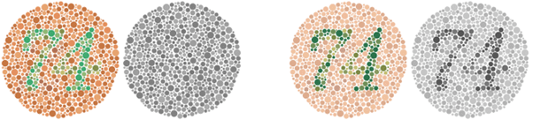 The issue of colour values become clear, when assets are converted to grayscale.